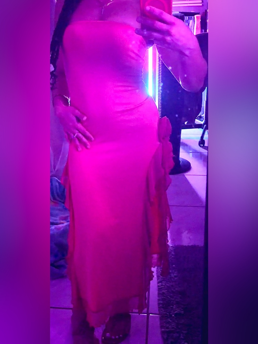 Women’s Fuchsia Ruffle Side Midi Dress